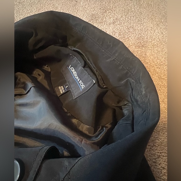 London Fog Long Black Wrap Coat Button down waist tie trench size large - Picture 10 of 11